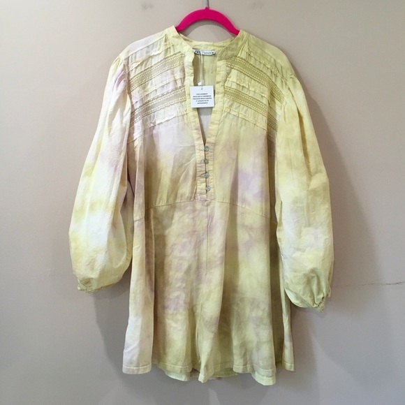 NEW zara romper tie dye yellow Oversize size s - Picture 4 of 11